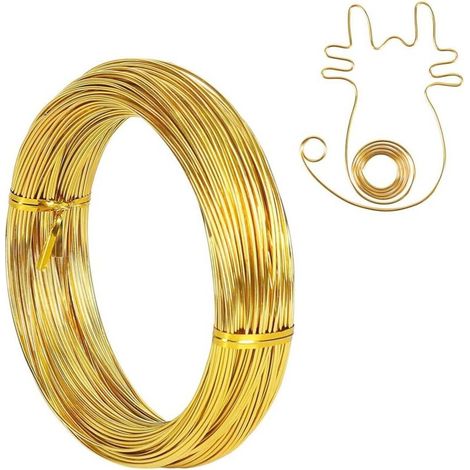 1mm Fil en Aluminium de Calibre 18 Fil de Fer Souple Loisir Creatif de 50 m pour Sculpture, Modélisme de Vélo, Fabrication de Bijoux, Tissage et Emballage (Or)- (1/4)