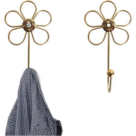 Lot de 4 crochets muraux décoratifs en forme de fleur dorée pour accrocher écharpes, serviettes, clés, sacs, chapeaux (1/5)