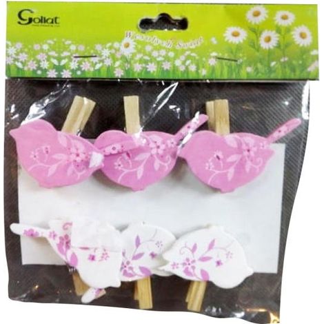 Set di mollette decorative con uccellini bianchi e brughiera