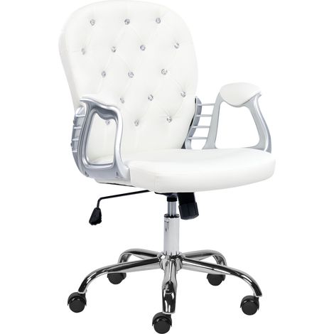 Silla de oficina reclinable de piel sintética blanco negro plateado giratorio Princess