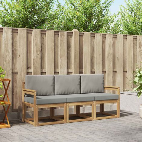 vidaXL Conjunto de sofás de exterior 3 uds. Blanco y Gris Claro (1/5)
