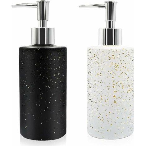 Lot de 2 distributeurs de savon en verre de 350 ml avec pompe, rechargeable, distributeur de savon pour salle de bain, cuisine, comptoir, plat