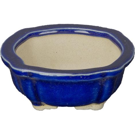 Vaso per bonsai rotondo in gres smaltato blu 5,5x5,5x2 cm - SF5
