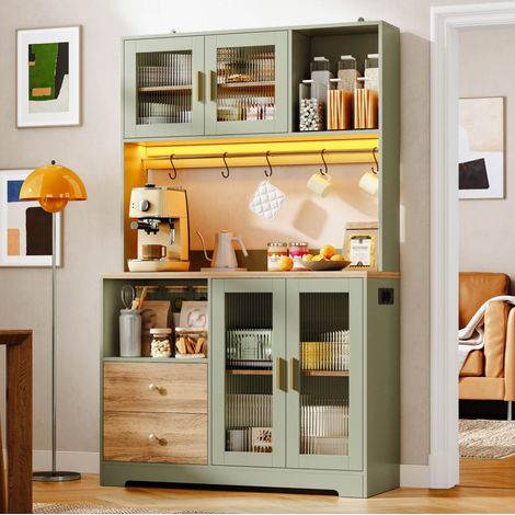 Mobile cucina con vetrina LED e prese 110x40x178 cm OKMYHOME (1/5)