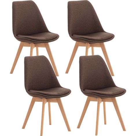 Décoshop26 – Lot de 4 chaises scandinaves en tissu marron – Pieds en bois de hêtre – Assise rembourrée – Hauteur d'assise 46 cm – CDS10087
