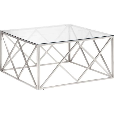Coffee Table Silver Stainless Steel and Tempered Glass vidaXL (1/5)