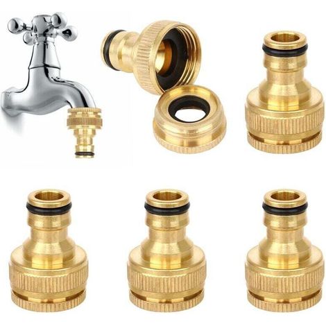YMYNY 5PCS Raccord Tuyau d'arrosage en Laiton, Connecteur Robinet Tuyau de Jardin Raccord Robinet Tuyau Arrosage Laiton Connecteur de Robinet Fileté 1/2 et 3/4 avec Rondelle (1/4)