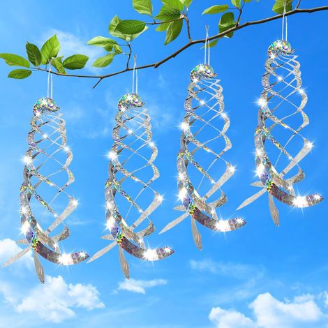 4 Pièces Effaroucheur Oiseaux Spirale Réfléchissants Double Face Spiral Effaroucheur Répulsif Oiseaux Reflechissant Rotatif pour Jardin, Balcon, Arbres Fruitiers (1/5)