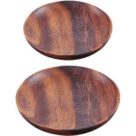 Lot de 2 assiettes à salade, vaisselle multifonctionnelle (couleur bois foncé)-15X15X2CM (1/2)