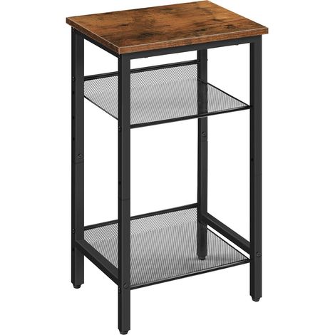 Table d'Appoint, Table de Chevet, Bout de Canapé, avec 2 étagères en Treillis, 38 x 28 x 74 cm, Style Industriel, Marron Rustique (1/5)