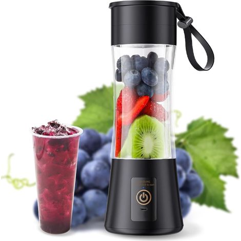Mini Portable Blender 380ml, 2000mAh USB Rechargeable Personal Blender with 6 Blades, Small Juicer Blender for Smoothies Home Office Travel, Black (1/5)