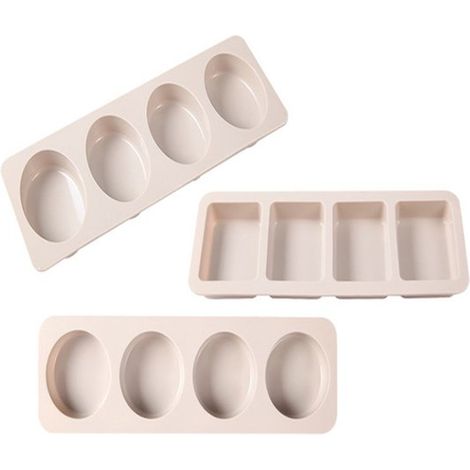 Set di 3 stampi per sapone, stampo in silicone, 28 x 10 x 2,5 cm, beige, stampi per sapone, stampo da forno, produzione di sapone, ovale, quadrato, rotondo, produzione di sapone (1/5)