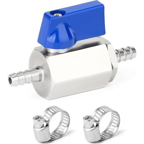 válvula de bola con púas de 6 mm con 2 abrazaderas para manguera, mini válvula de cierre de acero inoxidable 304 para riego por goteo y acuarios.