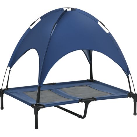 Raised Dog Bed Waterproof Elevated Pet Cot with Breathable Mesh UV Protection Canopy Blue, for Large Dogs, 92 x 76 x 90cm