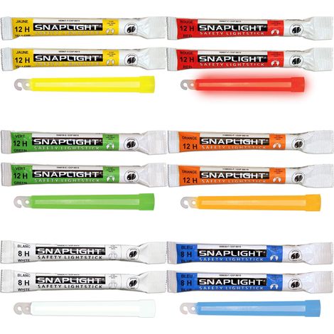 Cyalume SnapLight - Confezione da 12 bastoncini (2 bastoncini di 6 colori, verde, giallo, rosso, arancione, blu, bianco), 15 cm, stick luminoso Glow Stick Light Stick, durata 8 e 12 ore