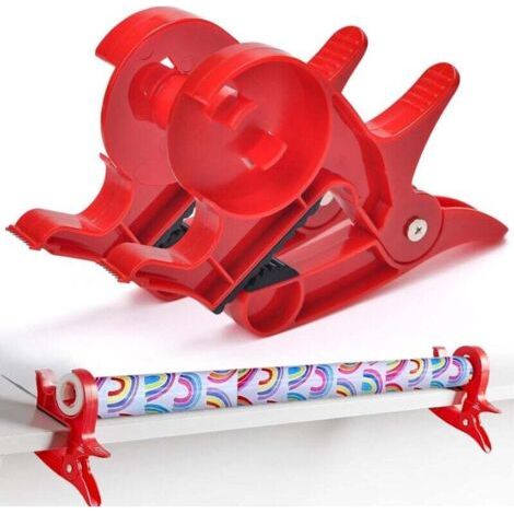 Coupe-papier cadeau, outil d'emballage cadeau de table pour sécuriser votre rouleau de papier cadeau et votre ruban adhésif pour un emballage cadeau facile (rouge)