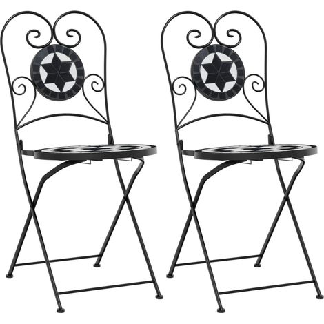 Lot de 2 Chaise de jardin,Chaises de bistro pliables noir et blanc céramique CFW2353288 (1/5)