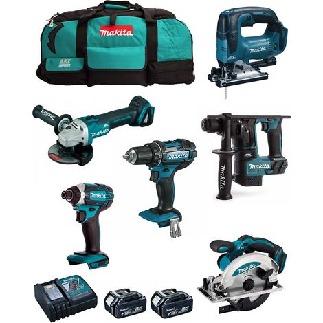 Makita kit mk601 (ddf482 + dhr171 + dga504 + dtd152 + djv182 + dss610 + 2 x 5,0 ah + dc18rc + 2 x lxt600) 8435587916376 (1/5)