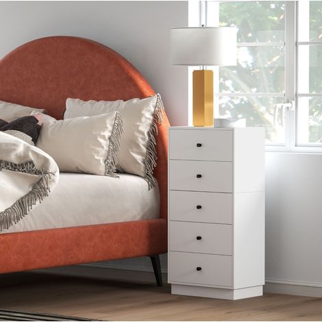 Cassettiera 5 cassetti 47 x 29 x 95 cm, mobile contenitore in legno bianco DESVIAE (1/5)