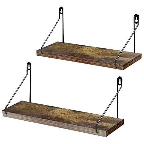 Amazon Brand – - Set of 2 Wall Shelves Wooden Floating Shelves, Storage for Living Rooms Bedrooms Kitchens Bathrooms, Rustic Style (1/5)