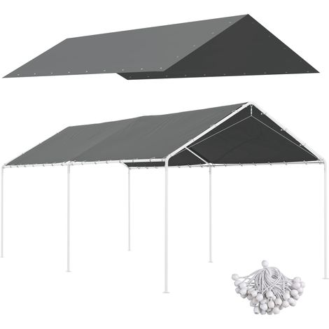 Bâche de remplacement pour abri de voiture 6x3m en PE gris foncé anti-UV avec tendeurs élastiques, adapté pour l'extérieur (1/5)