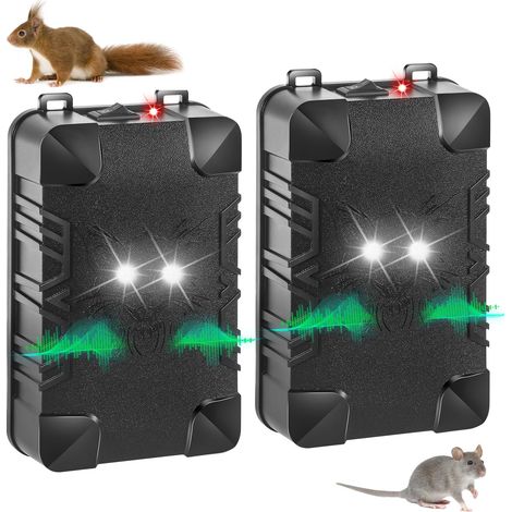 Packung mit 2 Motorraum-Nagerabwehrgeräten mit Blitzlicht und 3 Leistungsmodi, professionelles Ultraschall-Abwehrgerät für Mäuse, Ratten, Eichhörnchen, für Autos und Lastwagen.
