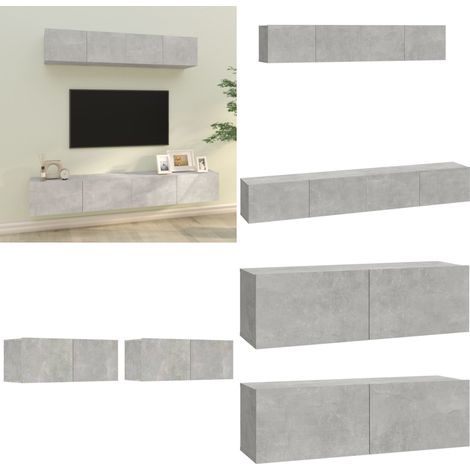 Ensemble de meubles TV 4 pcs Gris béton Bois d'ingénierie - Meuble Tv - Meuble Tv Mural - Ensemble Meuble Tv - Rangement Tv - Salon - Home & Living