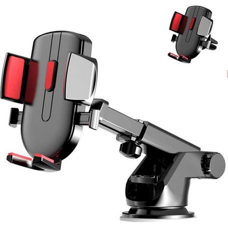 Support Téléphone Voiture - Ventouse Réutilisable - Bras Télescopique - Rotule 360° - Compatible 4,0 à 7,0 Pouces - Rouge (1/5)