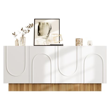 Buffet 4 Portes Style Moderne Relief U Grand Rangement 160x75x38cm