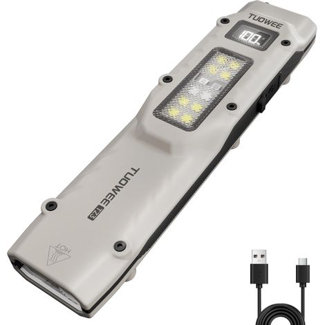 Lampe torche tactique rechargeable EDC (blanche) avec affichage numérique, 8 modes, adaptée aux situations d'urgence (1/5)