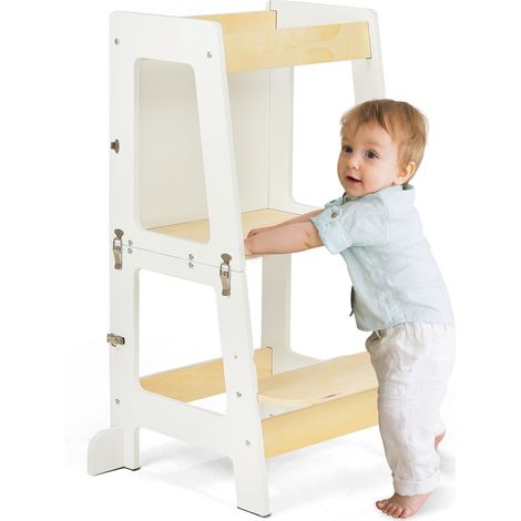 Youyijia 3-in-1 Toddler Learning Tower Kids Step Stool & Mini Desk with Safety Rail, Toddler Steps Stool with Black & Whiteboard for Kitchen Counter, Mothers' Helper (Black)