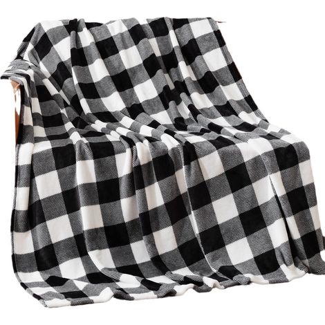 BEBUSINGOTO Fleecedecke 75 x 100 cm für Schlafsofa, Buffalo Plaid, schwarz-weiß karierte Decke, bequeme, weiche, leichte und warme Decke für alle Jahreszeiten
