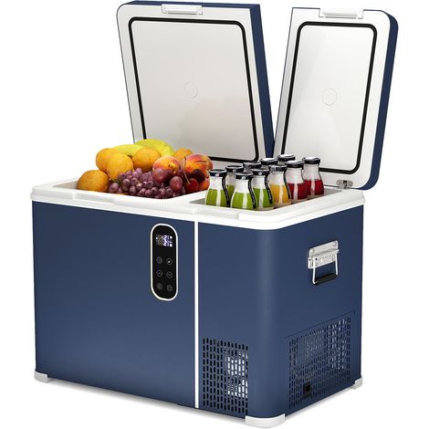 Puluomis– Réfrigérateur de voiture portable 45 L – Plage de température -20 ℃ à 20 ℃ – Double zone – Écran tactile intelligent – Grande capacité-12/24V CC, 100-240V CA-bleu