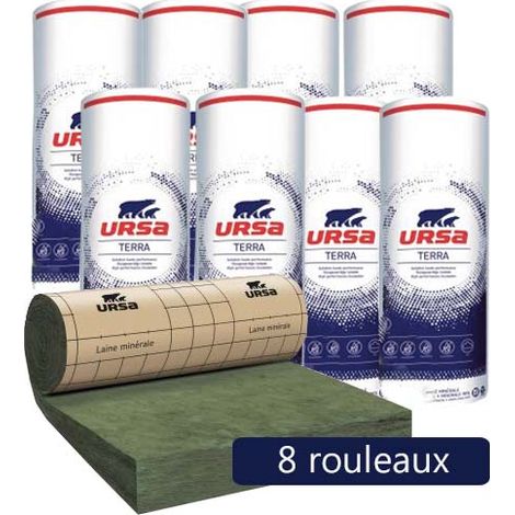 Ursa – 8 rouleaux laine de verre revêtu kraft – Epaisseur 220mm – Longueur 3000mm – Surface 28,80m² – Valeur R 6.25 pour isolation thermique (1/5)