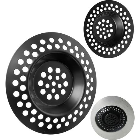2 Pièces Tamis de vidange, Acier inoxydable, Ø 70 mm, Ø 42 mm, Noir, Pour évier cuisine et salle de bains (1/5)