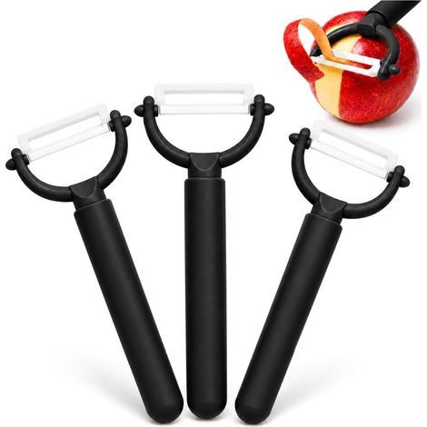 3 Éplucheurs à Lame Céramique Pendulaire Tranchante, Économe Universel Inox pour Fruits et Légumes, Accessoire Cuisine