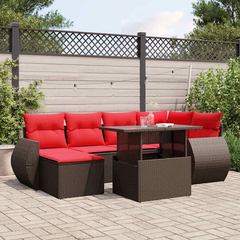 7-teiliges Gartensofa-Set mit Kissen, braun, Polyrattan (1/5)