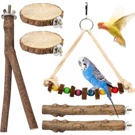 Perchoir Perroquet en Bois Naturel, 6 Pièces Perchoir Oiseaux Jouet Perroquet pour Accessoires de Cage à Oiseaux Canari Perruche (1/5)