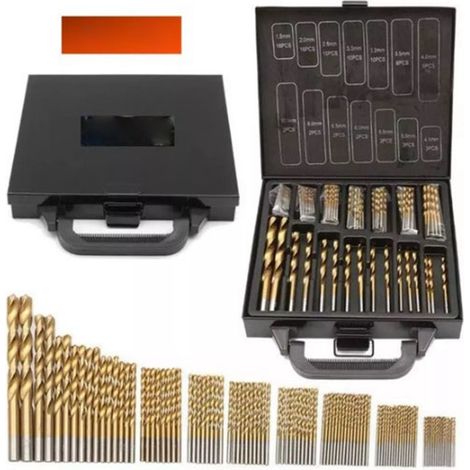 Kit de forets hélicoïdaux 99 pièces, dents fines HSS, ensemble torsadé revêtu de Ti pour la Construction et le travail du bois (1/5)