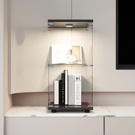 Vetrina 40,3 x 36,5 x 86,2 cm,vetrina soggiorno,Vetrina espositiva,vetrine led,con due divisori in vetro, due ante, vetro temperato,nero (1/5)