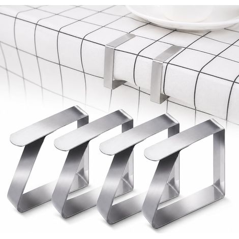 Lot de 4 pinces à nappe en acier inoxydable – Crochets coupe-vent réutilisables 4 x 5 cm pour tables de 1 à 3 cm, nappes d'intérieur et d'extérieur, pique-nique, jardin, fêtes et barbecue (1/5)