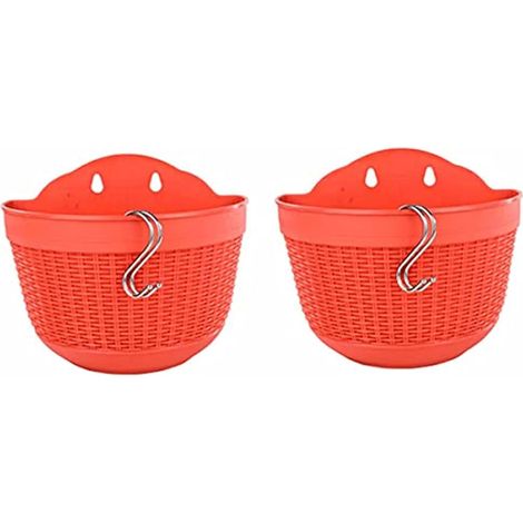 Lot de 2 pots de fleurs à suspendre au mur, semi-circulaires, en plastique, avec crochets, pour clôture, 21 cm, rouge (1/5)