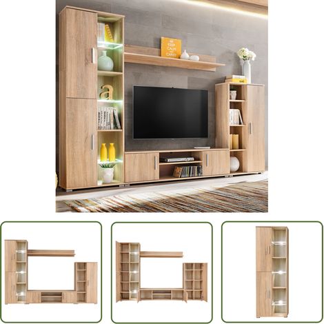 The Living Store Unité murale TV avec lumières LED Chêne sonoma - Meuble Tv - Unités Murales - Rangement Mural - Bibliothèque Murale - Décoration Intérieure (1/5)