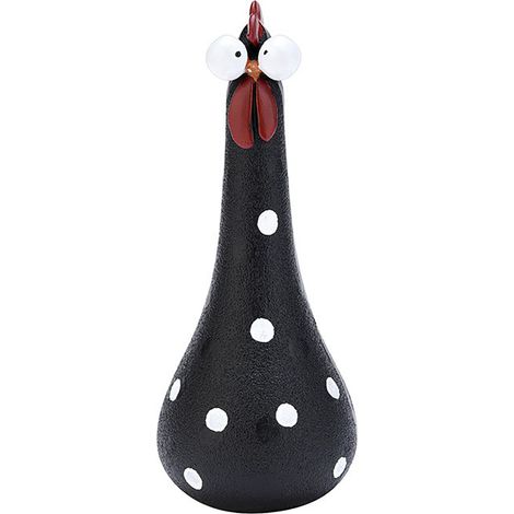Decoración de jardín - Adorno creativo - Pollo de cuello largo con ojos grandes hecho de resina negra, 20 cm (1 pieza) (1/4)