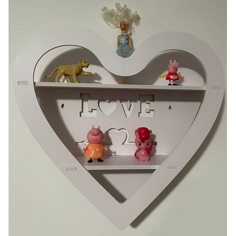 Trade Shop - MENSOLA SCAFFALE DA PARETE A FORMA DI CUORE CON SCRITTA LOVE A 2 RIPIANI CAMERA CORRIDOIO -