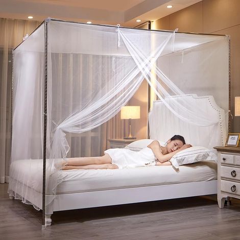 Moskitonetz fürs Bett, Moskitonetz fürs Schlafzimmer, universelles Moskitonetz, 1,5 m x 2 m (inkl. Bettgestell) (1/5)