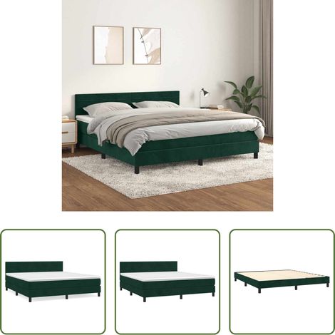 vidaXL Matelas à ressorts ensachés - Sommier à lattes de lit et matelas Vert foncé 160x200cm Velours (1/5)