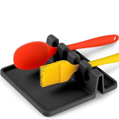Poggiautensili in silicone, senza BPA, resistente al calore, per piano cottura o bancone (nero)
