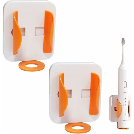 Porte Brosse à Dents Mural, 2 Pièces Support Brosse a Dent Electrique, Induction par Gravité Porte Brosse à Dents, Utilisé dans Salle de Bain et Cuisine Home Decor (Blanc Orangé) (1/5)