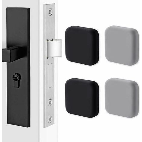4 poignées de porte en silicone, protections murales carrées. Protection murale silencieuse pour poignées, butoir de porte tampon (noir x2, gris x2) (1/5)
